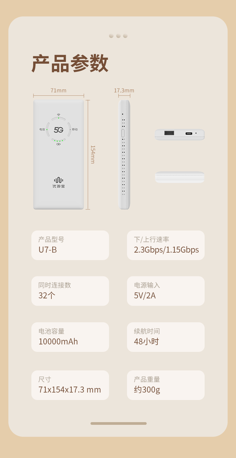 U7-B 5G MIFI（1萬毫安電池）隨身WIFI+充電寶一體機(jī)